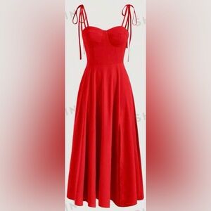 SHEIN Red Tie Strap MIDI Dress Size Medium NWT!!!